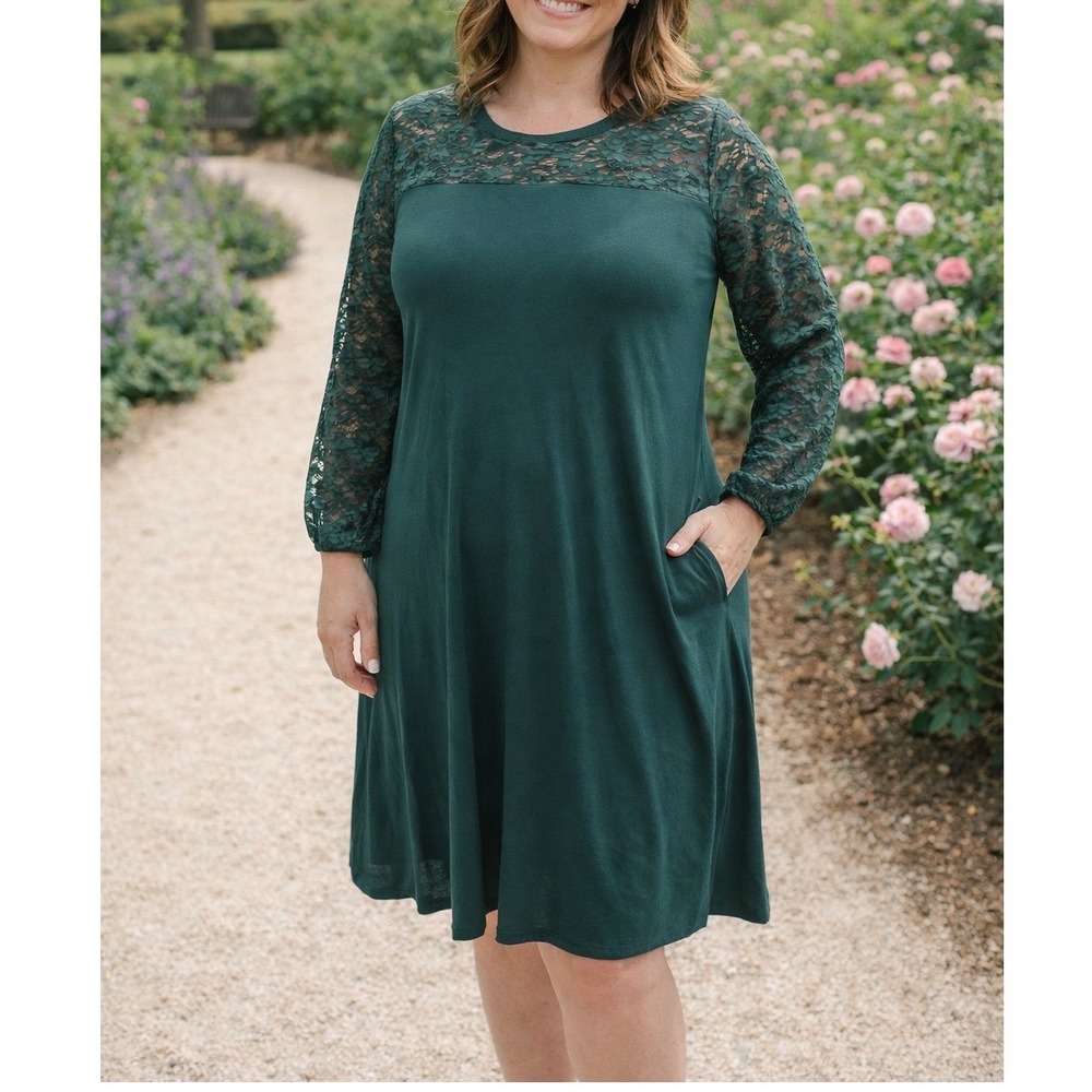 Apt 9 Women Lace Long Sleeve Dress XL Pocket Shift‎ Stretch Party Wedding NWT